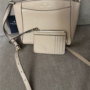 kate spade Pebbled Leather Crossbody Bag in Taupe Beige with Card Case